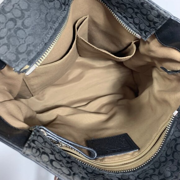 COACH Gallery Tote Signature Black Jacquard Patent Leather Buckle Grommet Straps - Picture 8 of 10